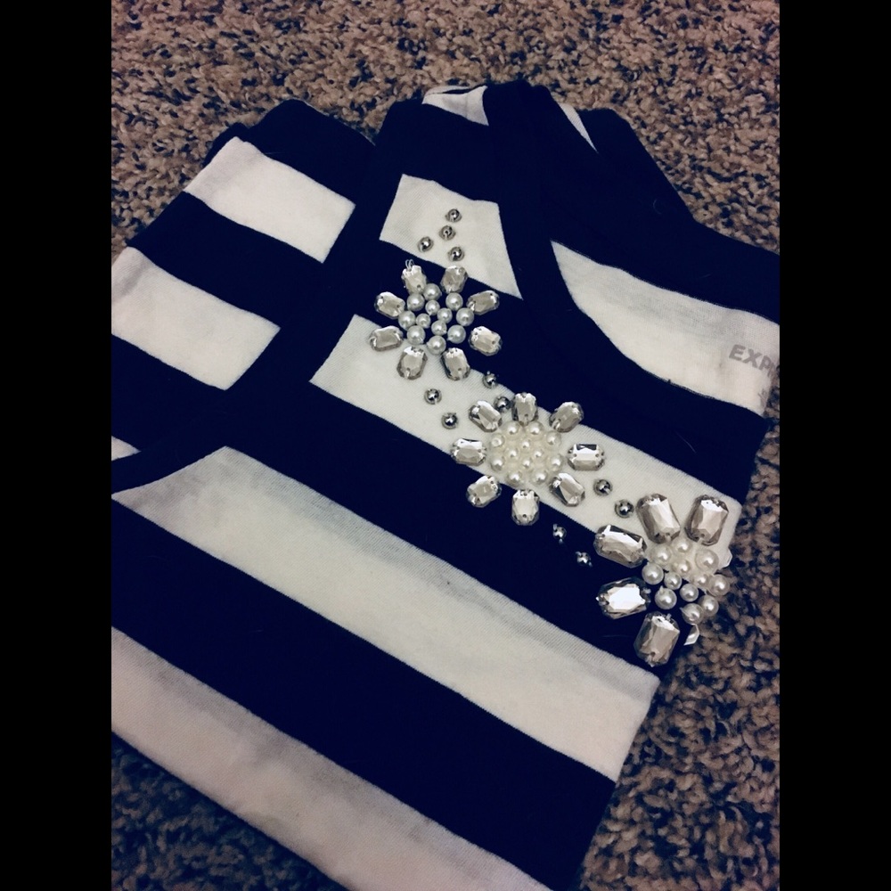 Navy blue and White Striped Crop Top
